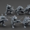 6 Cyberrat Pack models with lasguns pointing sidewards.