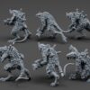 6 Cyberrat Pack models with lasguns pointing sidewards.