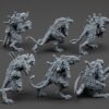 6 Cyberrat Pack models with rifles pointing rearwards