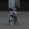 Cybernetic rat warrior miniature holding a tall tattered banner with a smaller rat at its feet.