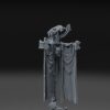 Gray cybernetic rat skull banner miniature with tattered cloth and mechanical details on a dark background.