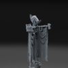 Gray cyberpunk rat-themed banner miniature with tattered draped cloth and mechanical details against a dark background.