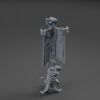 Cybernetic rat miniature carrying a tall tattered tri-star banner on a dark background.