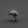 Gray cybernetic rat tank commander bust with armor, goggles and raised pointing arm on a plain dark background.