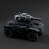 Dark gray sci-fi armored vehicle with a rotating turret and heavy cannon rendered on a plain dark background.