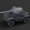 Grey armored vehicle model with a large Hippo Turret and long cannon mounted on a wheeled chassis.